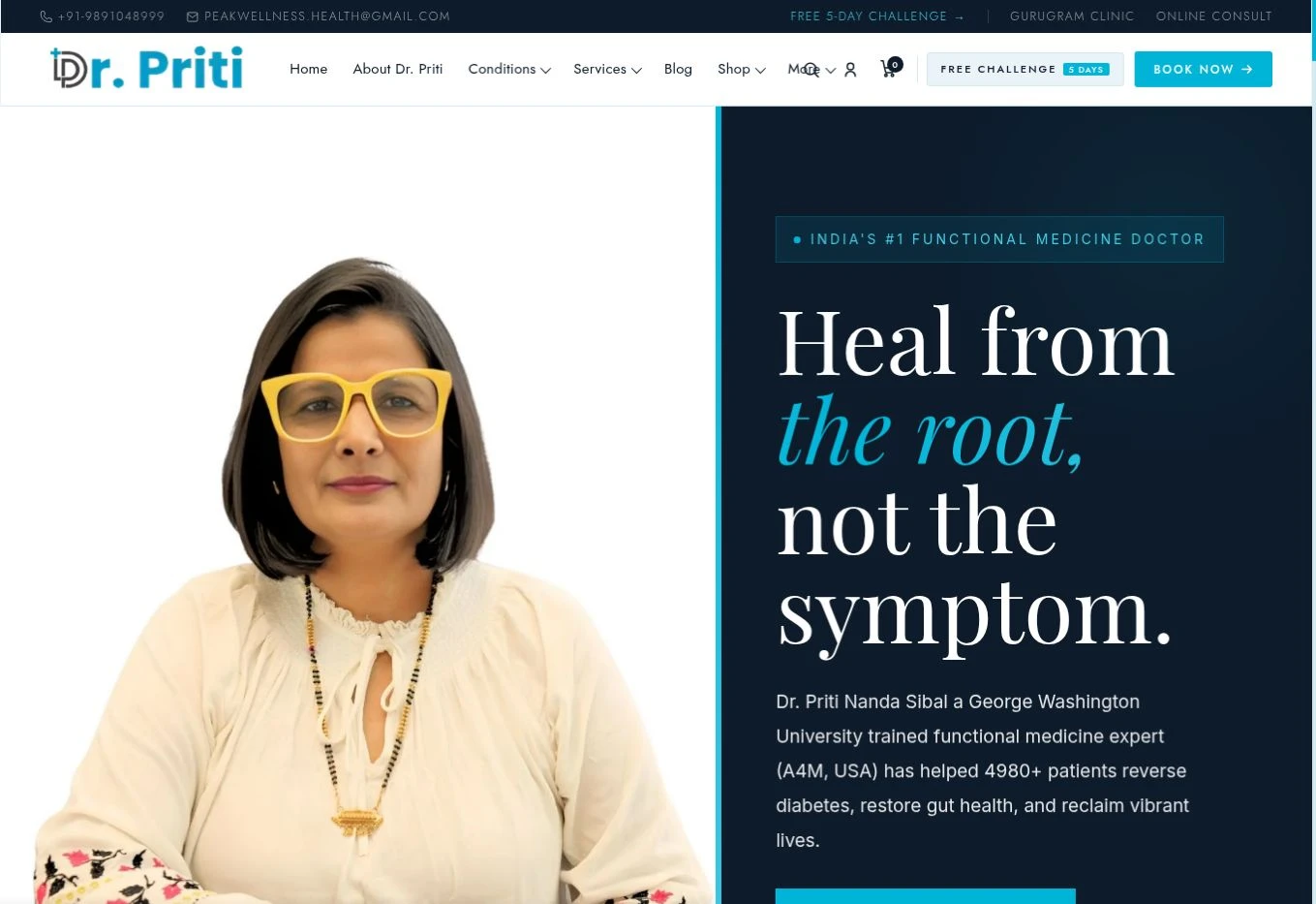 Actual homepage capture of Peak Wellness